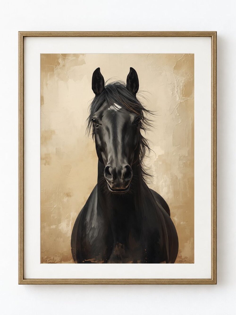 Black Horse Portrait Wall Art Print – Neutral Equestrian Decor 8x10